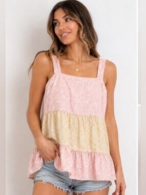 Vernacular Colorblock Floral Tiered Tank Top – Size Medium